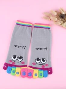 Cartoon Graphic Toe Socks - Grey - View 3