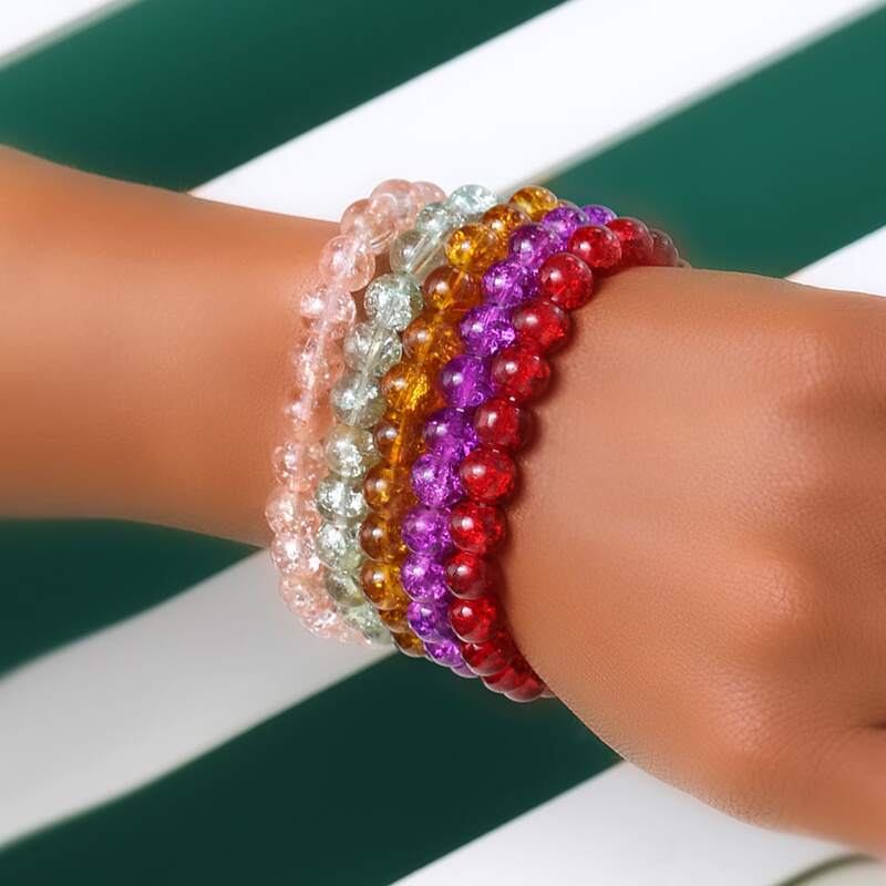 

5pcs Crystal Beaded Bracelet, Multicolor