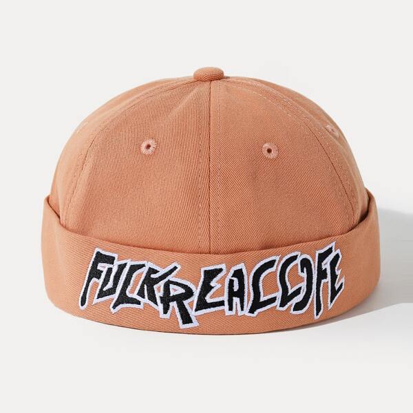 

Men Letter Embroidered Docker Hat, Orange
