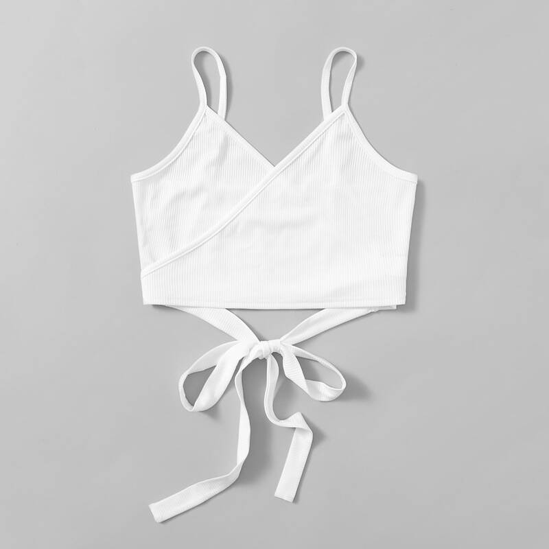 

Solid Criss Cross Ribbed Crop Cami, White