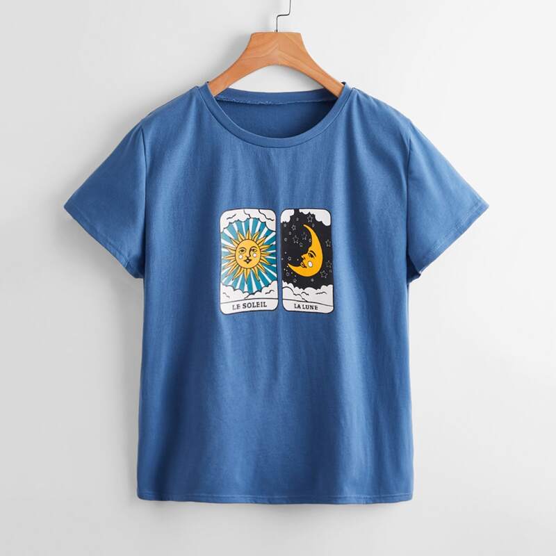 

Letter Sun & Moon Graphic Tee, Blue