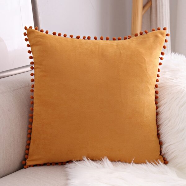 

Pom Pom Decor Cushion Cover Without Filler, Orange