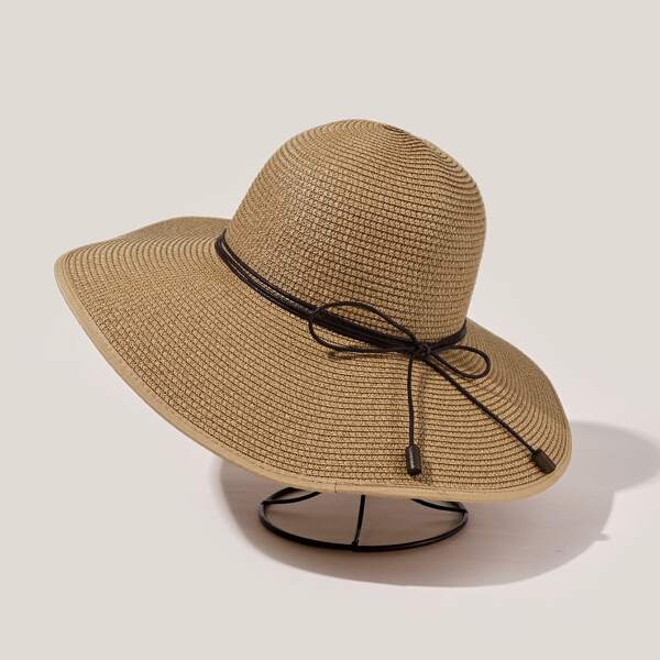 

Bow Decor Straw Hat, Khaki