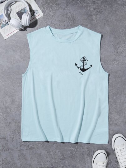 Manfinity Men Anchor And Rope Print Tank Top