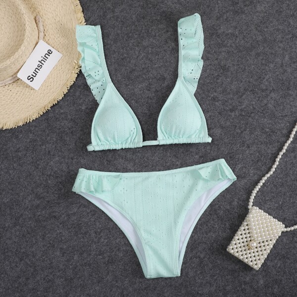 

Schiffy Ruffle Trim Bikini Swimsuit, Green