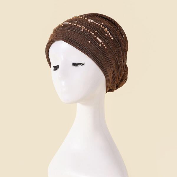 

Rhinestone Decor Wrap Hat, Coffee brown