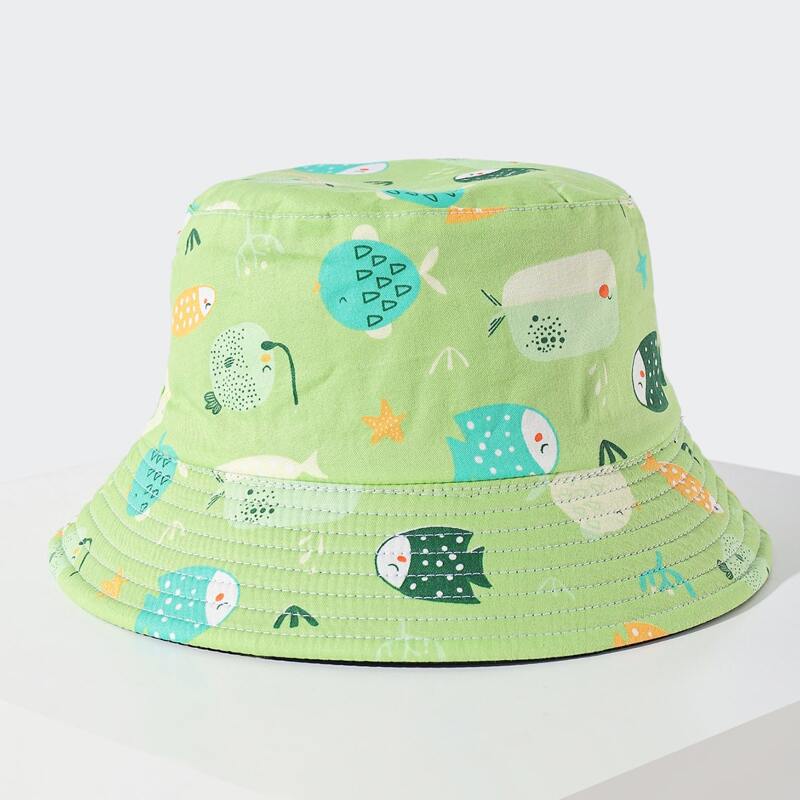 

Cartoon Fish Graphic Bucket Hat, Mint green