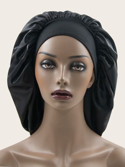 Awegeo 1 pièce Chapeau bonnet en satin élastique à large bord pour femmes grande taille, de couleur unie. Doux, respirant et confortable. Facile à porter, convient pour le sommeil et l'utilisation quotidienne pour prendre soin des cheveux.