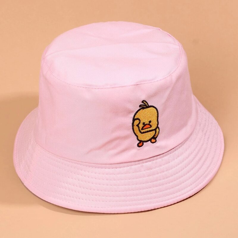 

Cartoon Duck Embroidery Bucket Hat, Pink