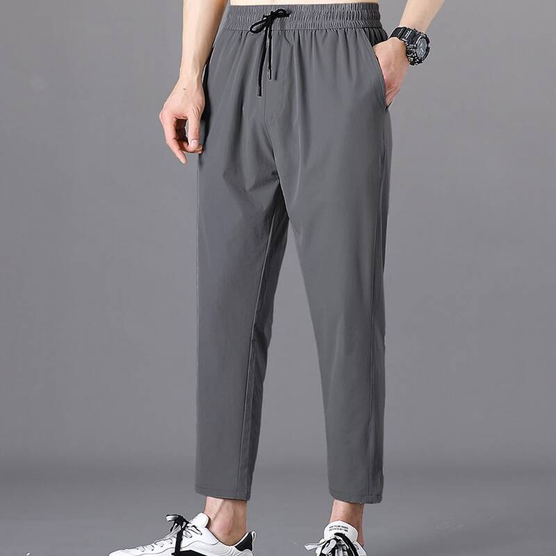 

Guys Solid Drawstring Waist Slant Pocket Pants, Dark grey
