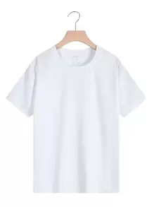 INAWLY Solid Crew Neck Tee - White - View 1