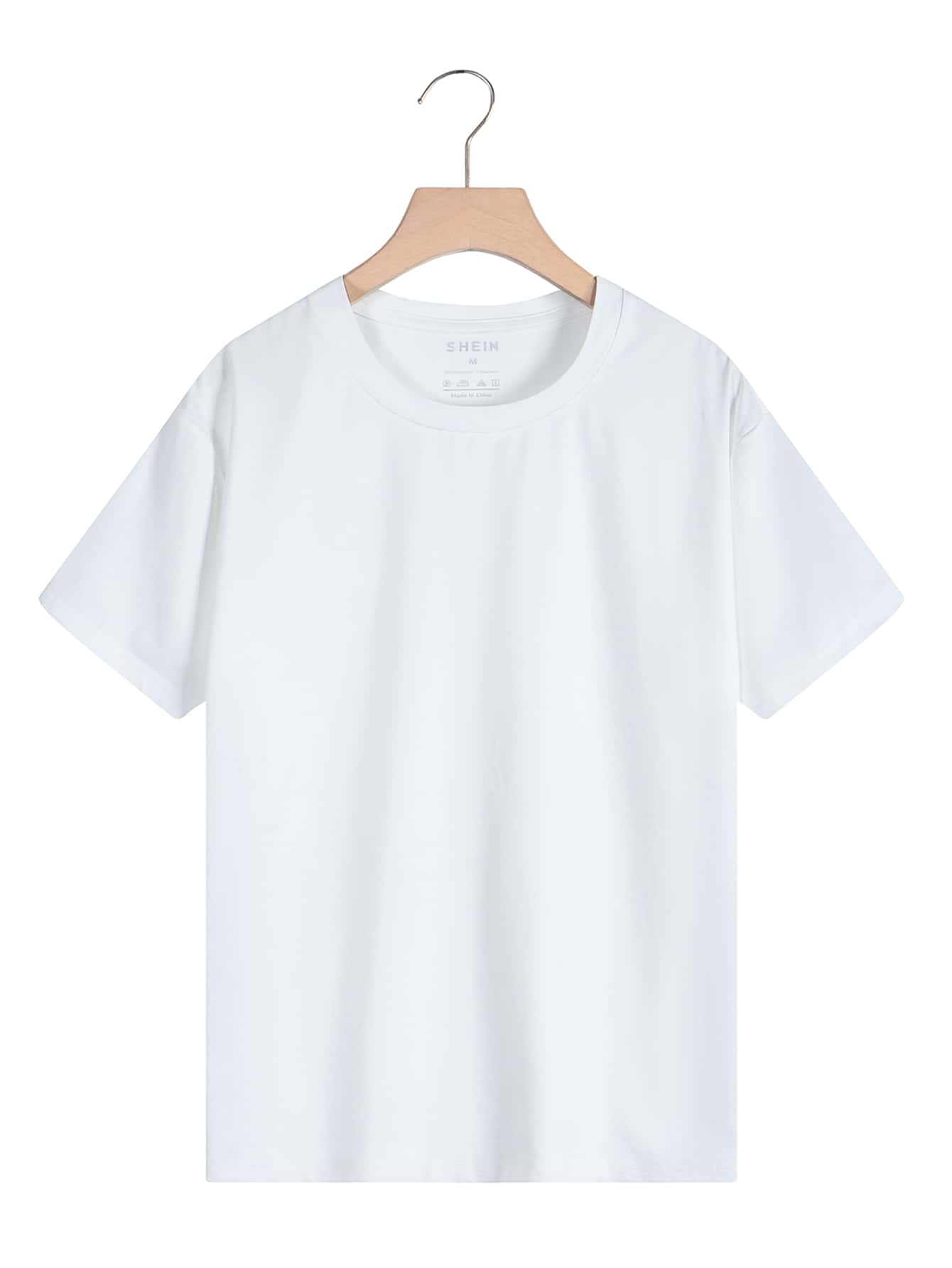 INAWLY Solid Crew Neck Tee - White - View 1