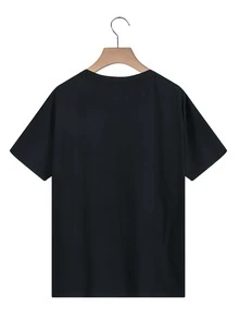 SHEIN LUNE Solid Crew Neck Tee - Black - View 2