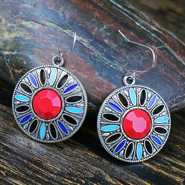 

Hollow Round Drop Earrings, Multicolor