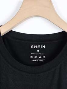 SHEIN LUNE Solid Crew Neck Tee - Black - View 3