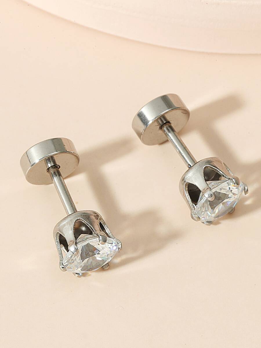 Pendientes de acero inoxidable con diamantes de imitación para hombre a la moda y populares para regalo de joyería y para un aspecto elegante - Plateado - Ver 1