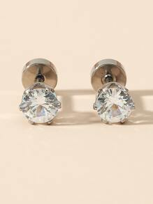 Pendientes de acero inoxidable con diamantes de imitación para hombre a la moda y populares para regalo de joyería y para un aspecto elegante - Plateado - Ver 2