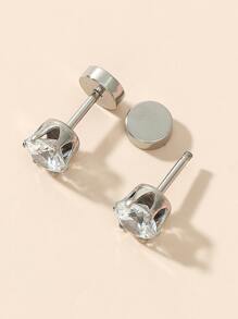 Pendientes de acero inoxidable con diamantes de imitación para hombre a la moda y populares para regalo de joyería y para un aspecto elegante - Plateado - Ver 3