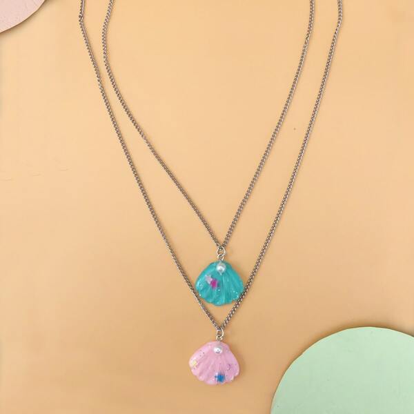 

2pcs Toddler Girls Shell Pendant Necklace, Multicolor