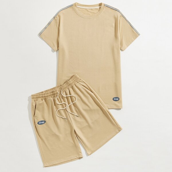 

Men Patched Front Tee & Track Shorts, Khaki