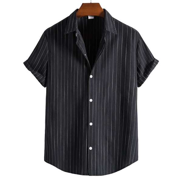 

Men Striped Button Up Shirt, Black