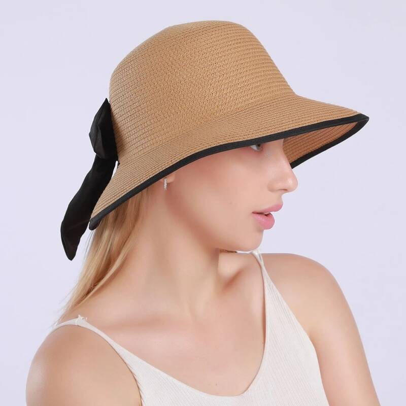 

Bow Decor Straw Hat, Mocha brown