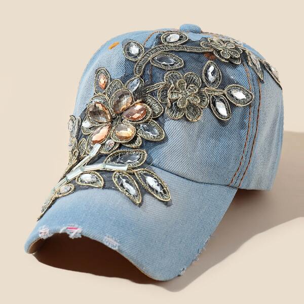 

Rhinestone Decor Baseball Cap, Baby blue