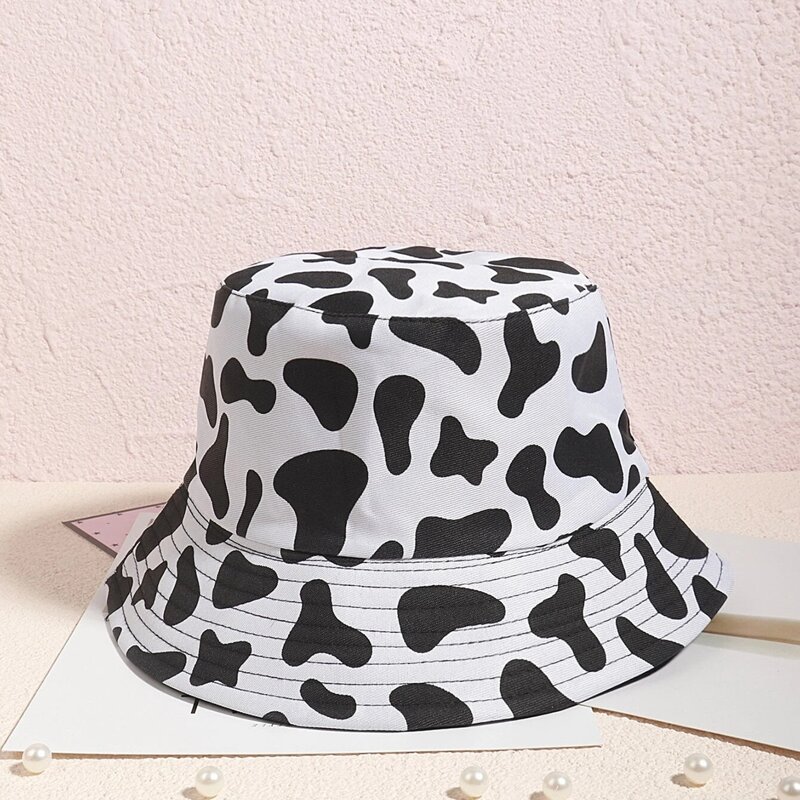 

Cow Print Reversible Bucket Hat, Black and white