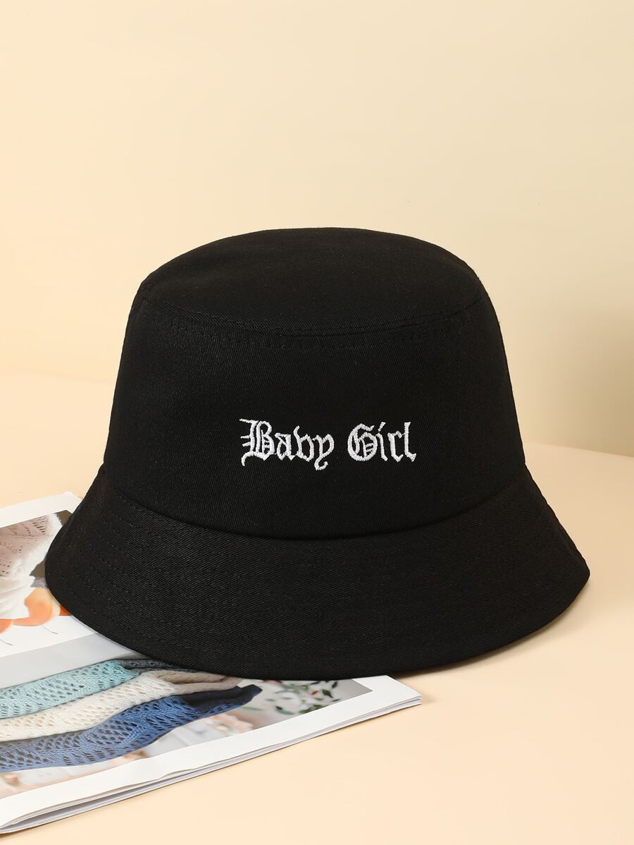 字母刺繡漁夫帽 - 黑色 - 查看 1