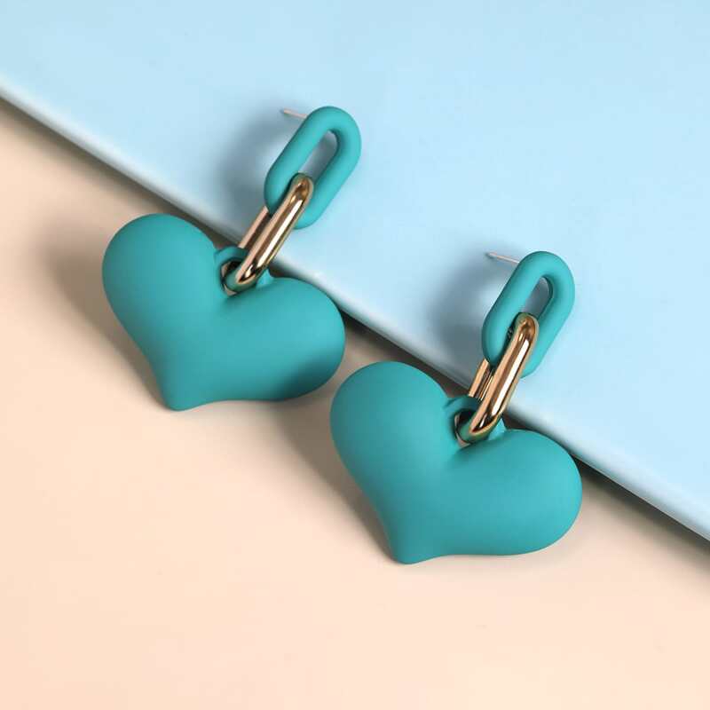 

1pair Heart Charm Earrings, Blue