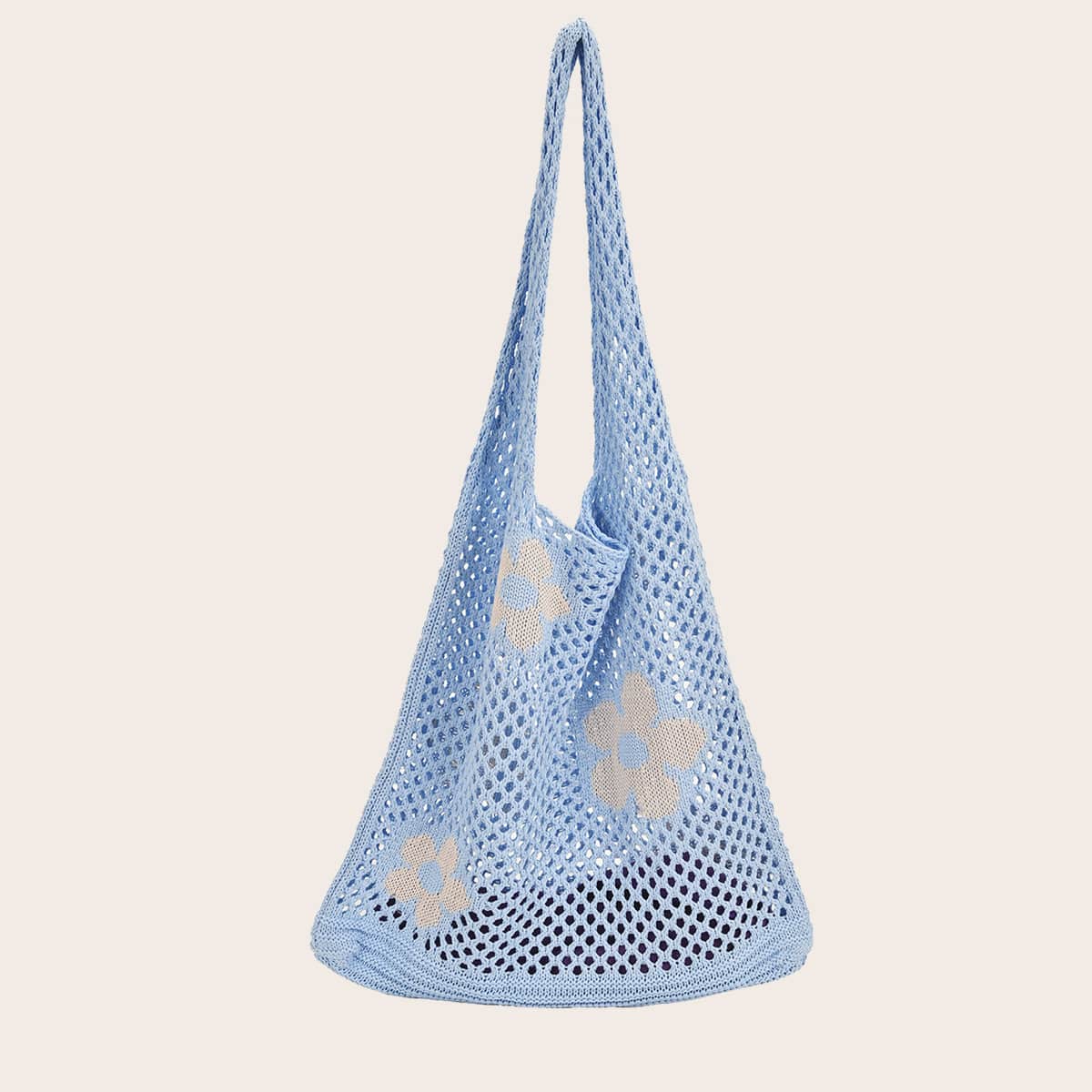 

Floral Graphic Crochet Tote Bag, Baby blue
