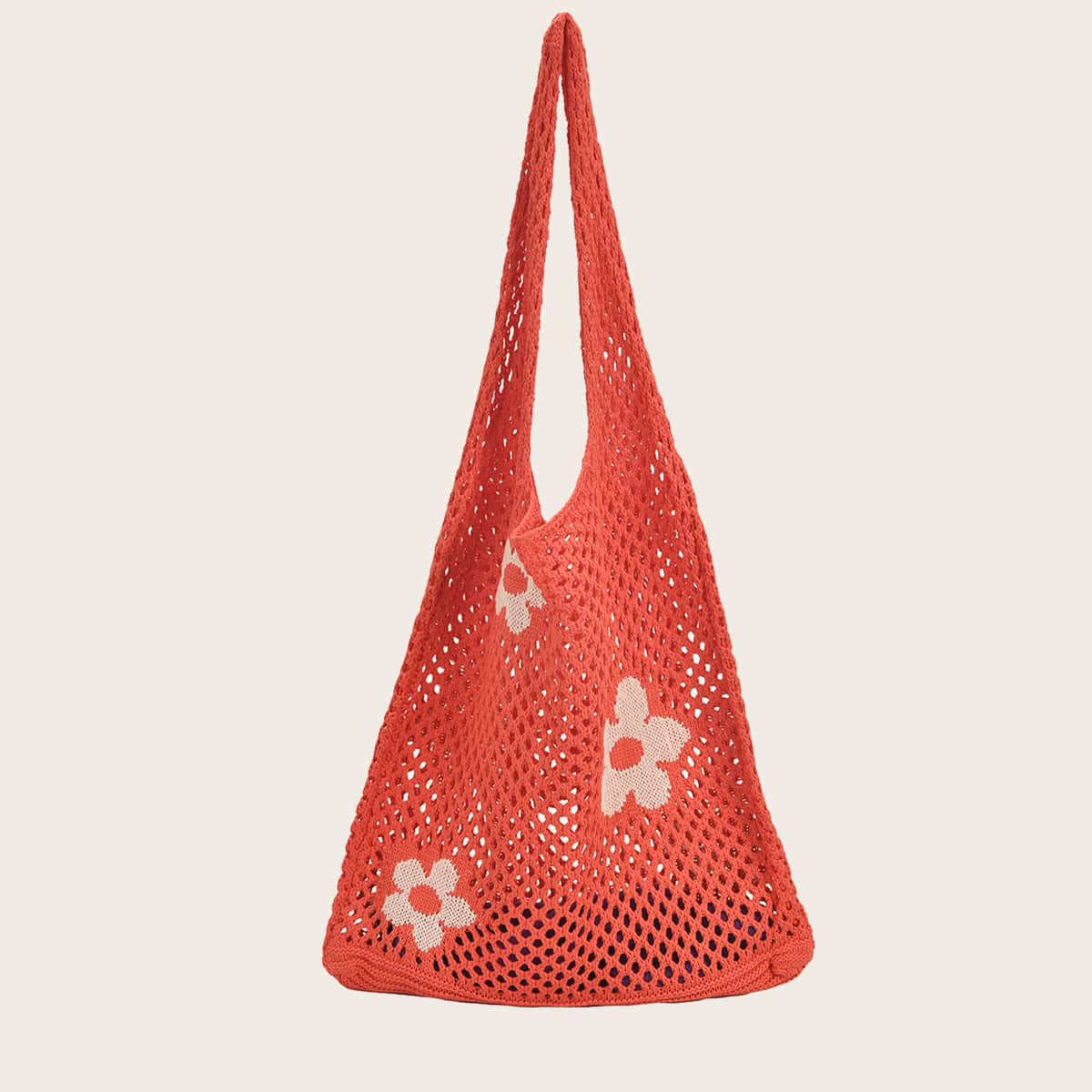 

Floral Graphic Crochet Tote Bag, Hot pink
