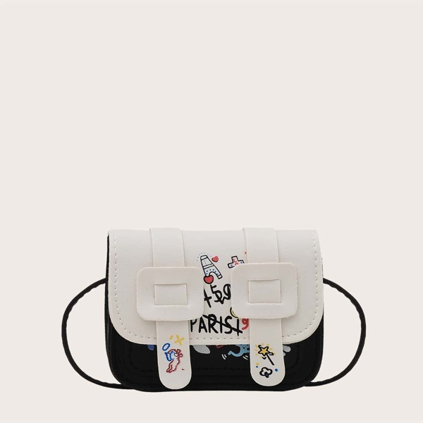 

Girls Two Tone Flap Crossbody Bag, Black