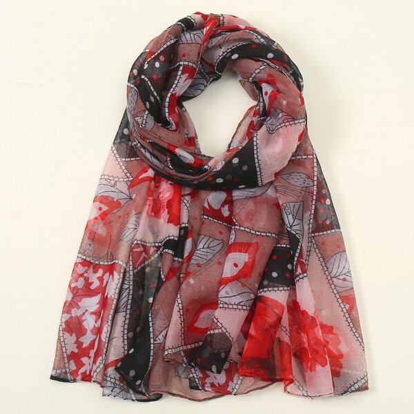 

Flower & Leaf Print Scarf, Multicolor