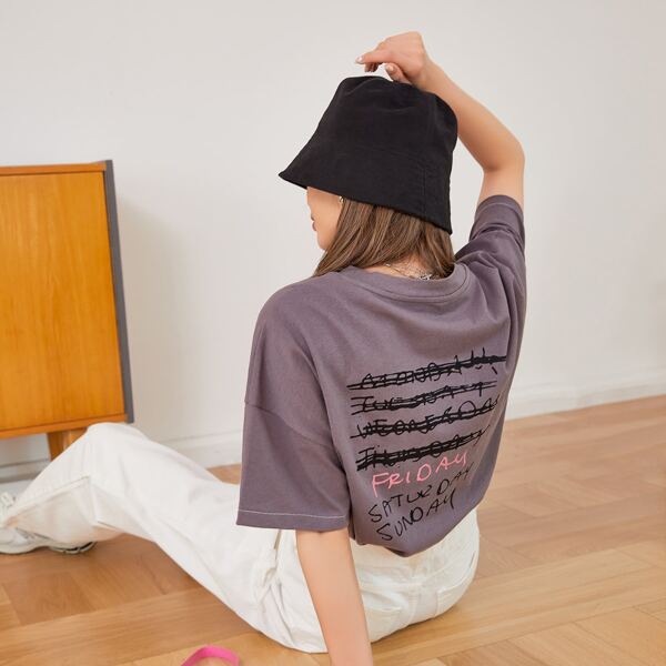 

Letter Graphic Drop Shoulder Tee, Grey
