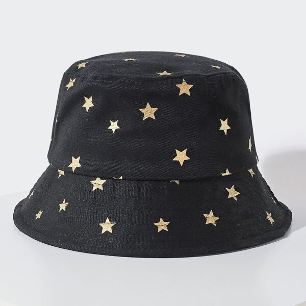 

Star Print Bucket Hat, Black