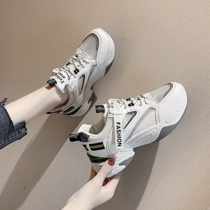 

Lace-up Mesh Chunky Sneakers, White