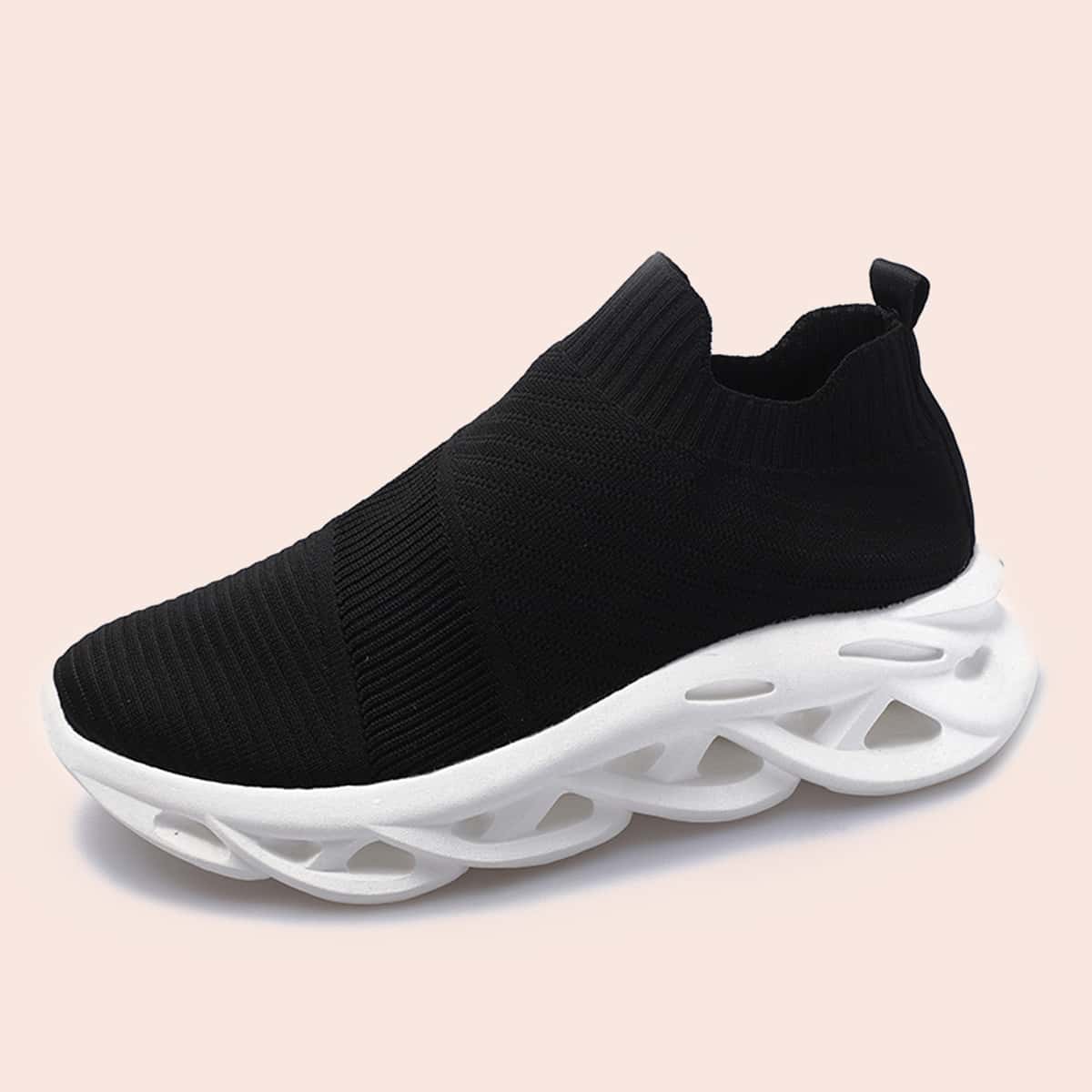 

Solid Slip On Knit Sneakers, Black