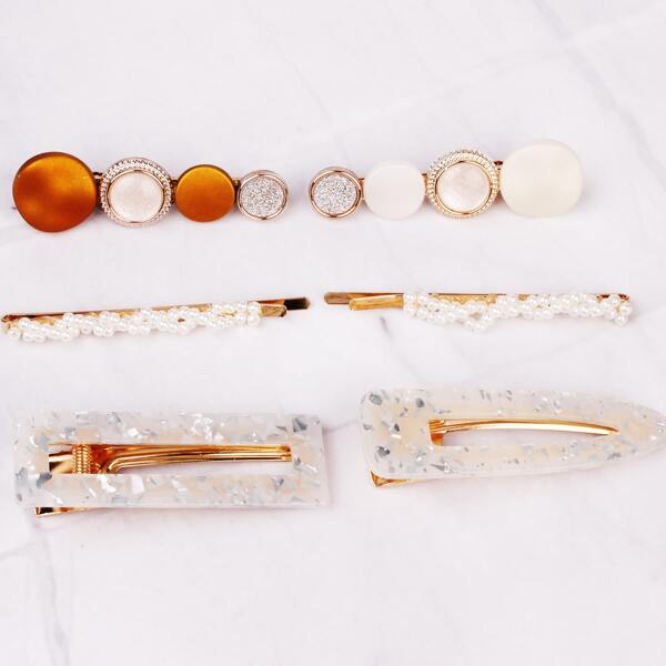 

6pcs Toddler Girls Faux Pearl Decor Hair Clip, Multicolor