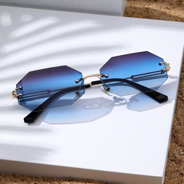 

Men Tinted Lens Rimless Sunglasses, Navy blue
