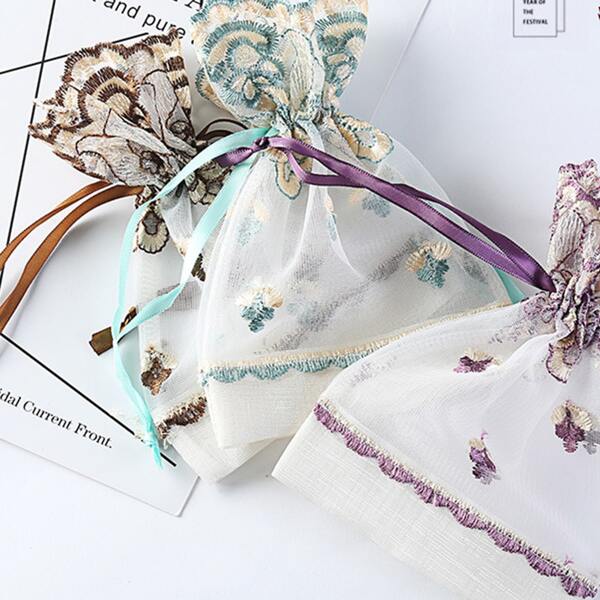 

1pc Flower Embroidery Random Lace Bag, Multicolor