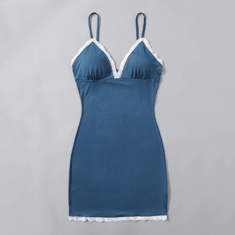 

Contrast Lace Cami Dress, Navy blue