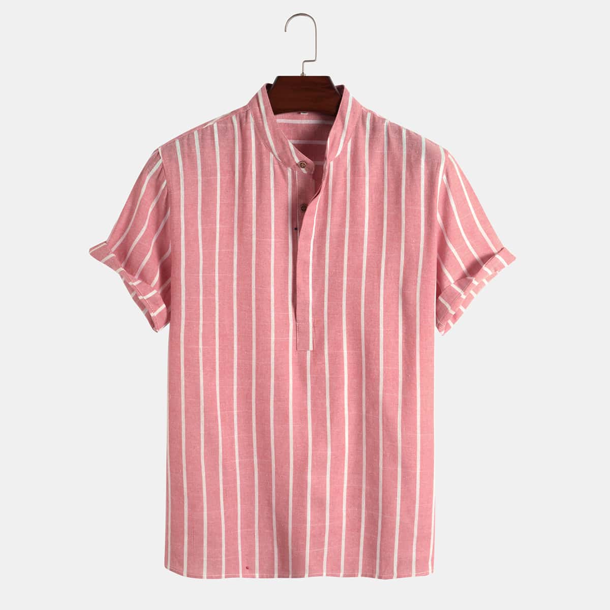 

Guys Striped Half Button Shirt, Red