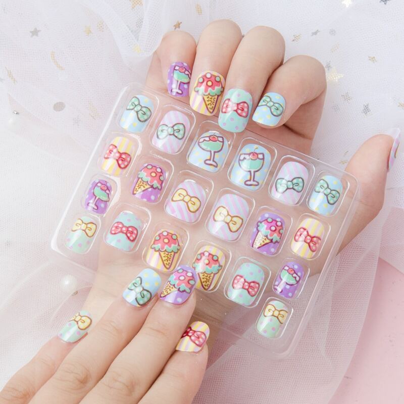 

20pcs Kids Bow Pattern Fake Nail, Multicolor