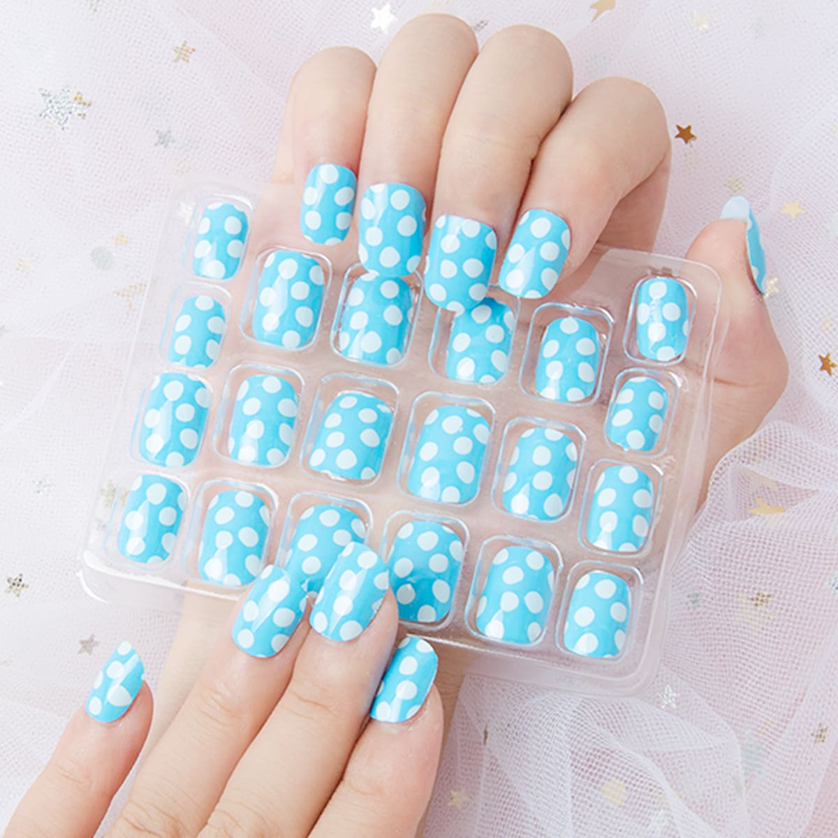 

20pcs Kids Polka Dot Fake Nail, Multicolor