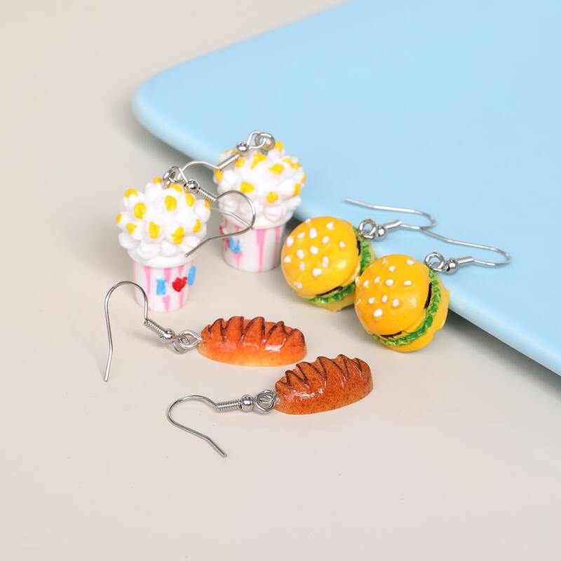 

3pairs Cartoon Hamburger Earrings, Multicolor