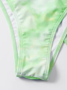 3packs Tie Dye Drawstring Bikini With Cover Up - Green - View 5