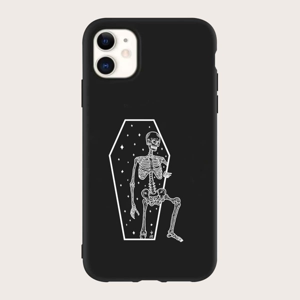 

Skeleton Print Phone Case, Black