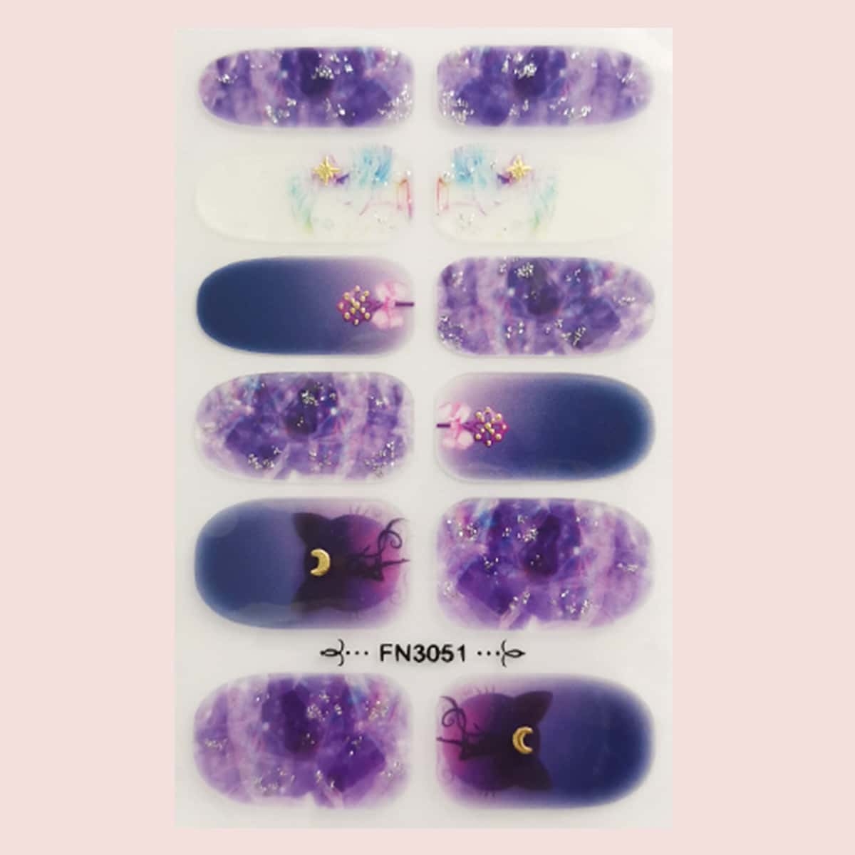 

1sheet Moon Pattern Nail Sticker, Multicolor