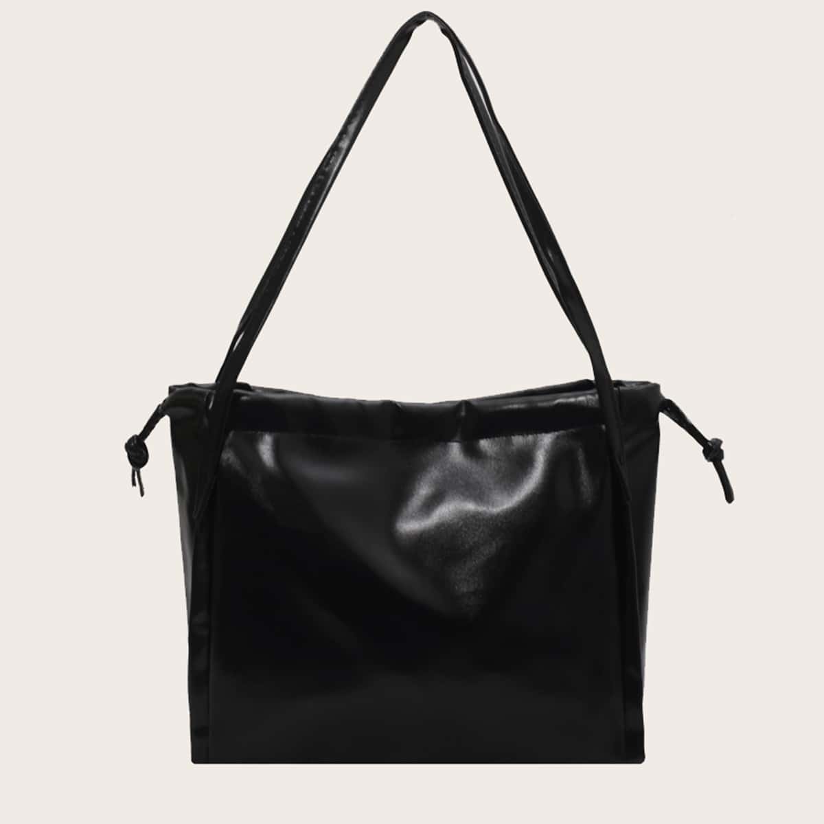 

Solid Drawstring Tote Bag, Black